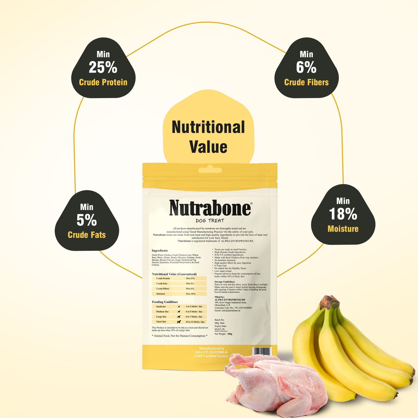Nutrabone Banana & Chicken Dog Treat 100gm