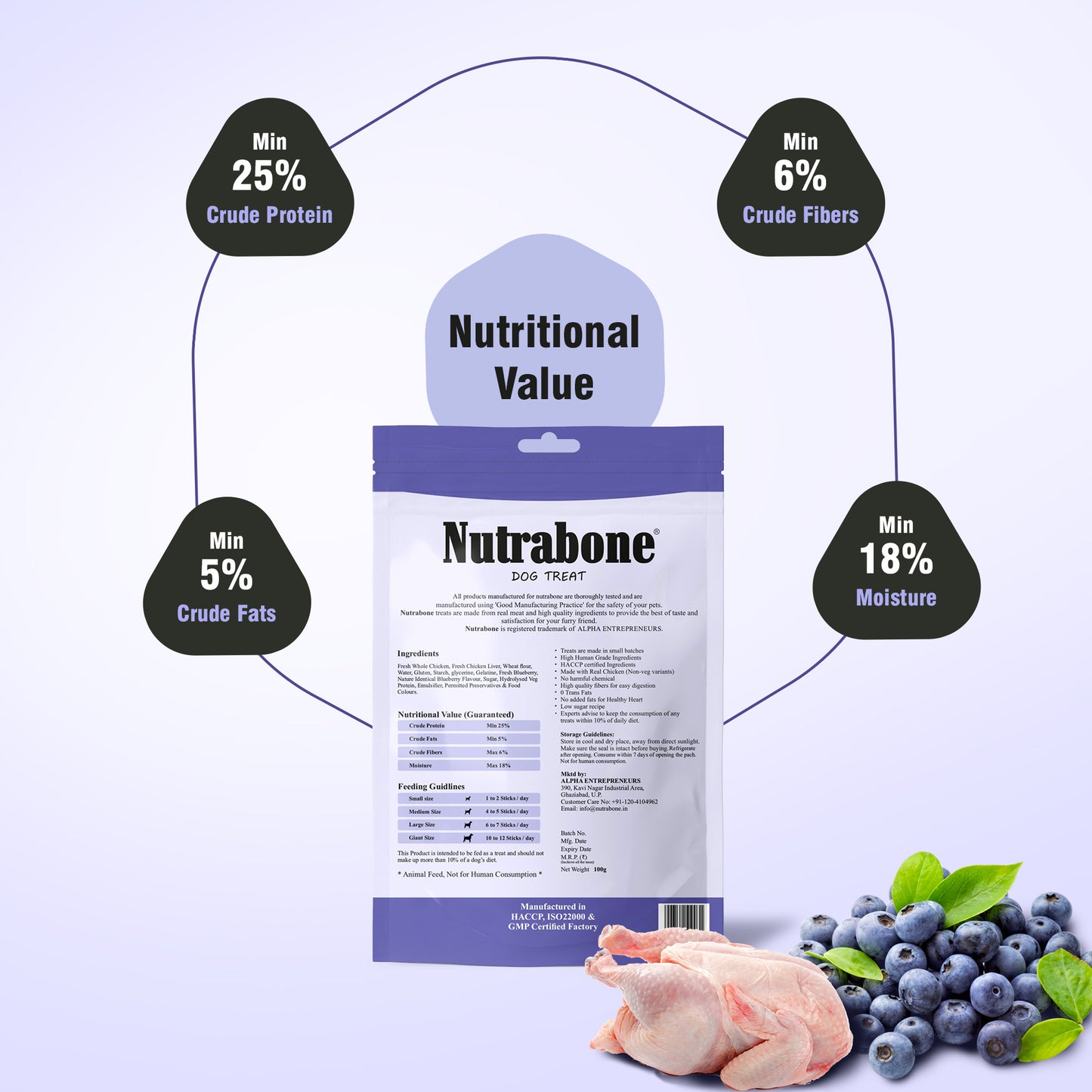 Nutrabone Blueberries & Chicken Dog Treat 100gm