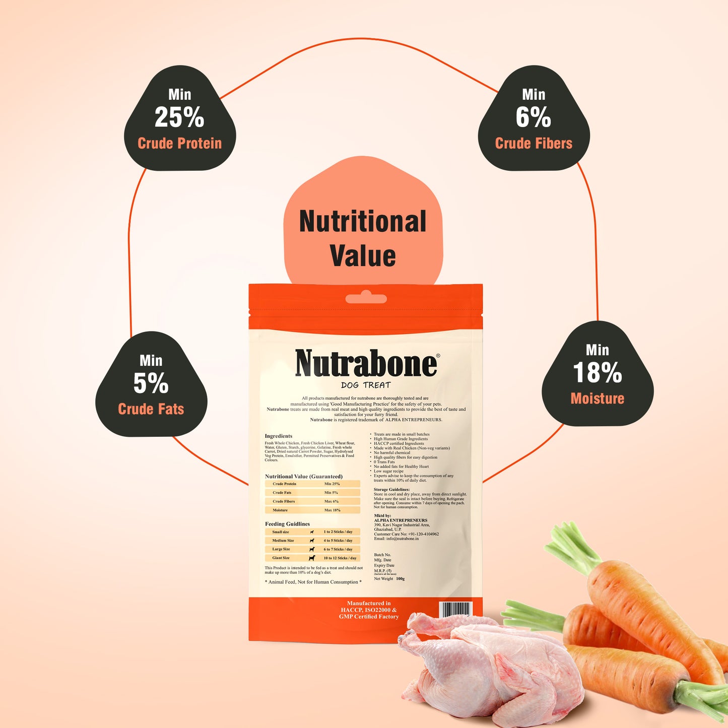 Nutrabone Carrots & Chicken Oats Dog Treat 100gm