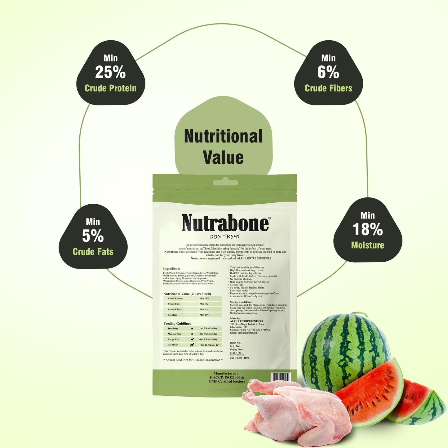 Nutrabone Watermelon & Chicken Dog Treat 100gm